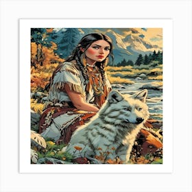 Native American Woman With Wolf-Drucke 09.12.2024--39c5 Poster