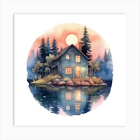 Watercolor House On The Lake 1 Art Print