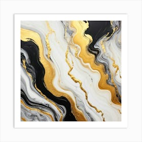 Abstract Marble Patterns Gracefully Swirling Across A Canvas The Waves Of Liquid Gold Silver Grey (7) Art Print