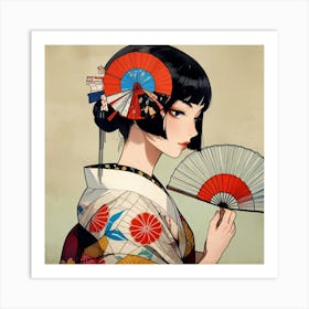 Japanese woman with fan Art Print