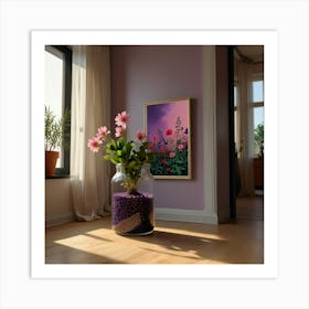 Purple Flowers In A Vase Art Print