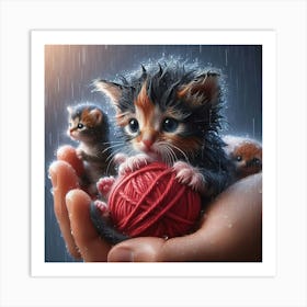 Kittens In The Rain 10 Art Print