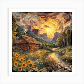 Sunset At The Cabin Art Print