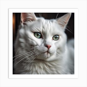 White Cat With Green Eyes Art Print