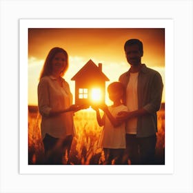 Family Holding House Model At Sunset Art Print