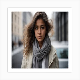 Asian Girl In Scarf Art Print