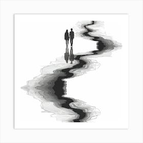 Couple Walking Down A River - Minimal Line art, reflection art, city wall art, colorful wall art, home decor, minimal art, modern wall art, wall art, wall decoration, wall print colourful wall art, decor wall art, digital art, digital art download, interior wall art, downloadable art, eclectic wall, fantasy wall art, home decoration, home decor wall, printable art, printable wall art, wall art prints, artistic expression, contemporary, modern art print Art Print