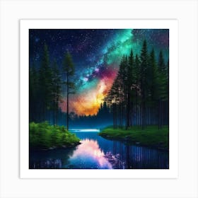 Night Sky Over The Forest Art Print