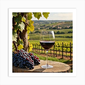 French Red Wine Generate An Image Of A Glass Of Red Wine With A Rustic Vineyard In The Background Sh 3611913709 Art Print