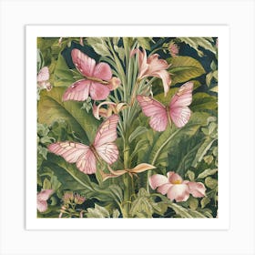 William Morris Print Pink Butterfly Botanical 7 Art Print