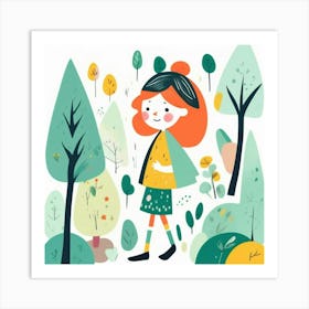 Girl in the forest, whimsical design Art Print