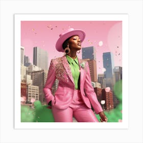 Woman In A Pink Suit Art Print