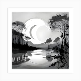 Moonlight Over The Water Art Print