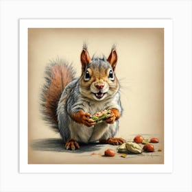 Squirrel Eating Nuts Art Print