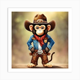 Cute Monkey In A Cowboy Costume Art Print