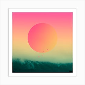 Landscape With Graphic Sun Square Art Print