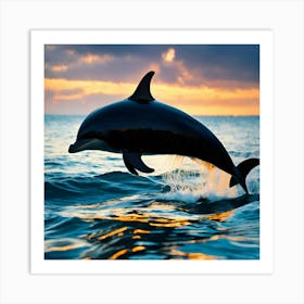 Dolphin Jumping At Sunset Art Print