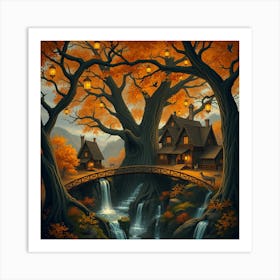 Elven Tree Village In Autumn Art Print