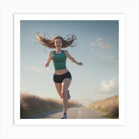 Girl Jogging Down A Road Art Print