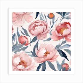 Modern Watercolor Floral Vector Set Collage Contemporary Set Of Elements Hand Drawn Realistic Peony Flowers 3 Art Print