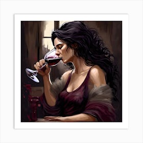 Woman Drinking Wine Art Print