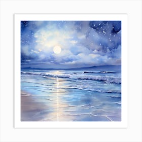 Stardust Sands: Impressionistic Moonlit Harmony Art Print