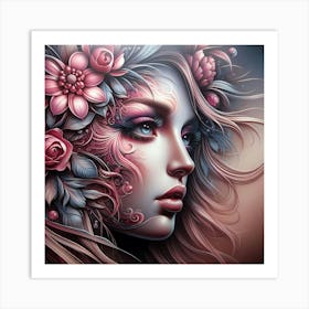 Portrait Of A Girl With Flowers 2 Art Print