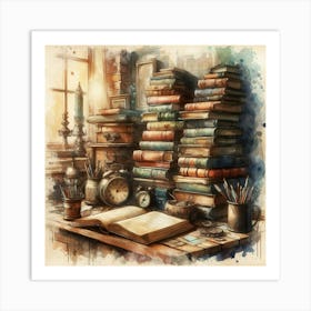 Watercolor Of Books Art Print