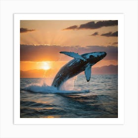 Humpback Whale Leaping Out Of The Water 4 Art Print