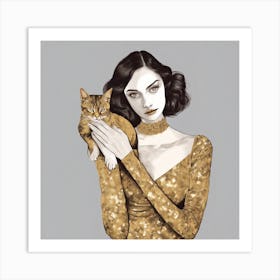 Girl With A Cat 1 Art Print