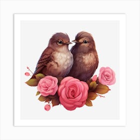 Birds On Roses 3 Art Print