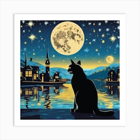 Cat At Night Art Print