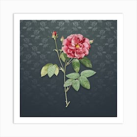 Vintage French Rose Botanical on Slate Gray Pattern n.0297 Art Print