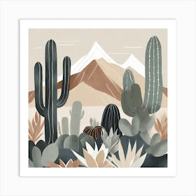 Firefly Modern Abstract Beautiful Lush Cactus And Succulent Garden In Neutral Muted Colors Of Tan, G (5) Art Print