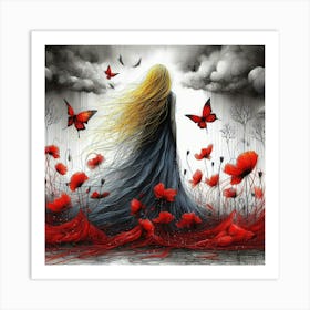 Poppies And Butterflies 6 Art Print