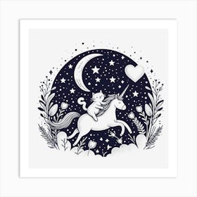 Valentine's Day Lovely Cat Riding a Unicorn 82 Art Print