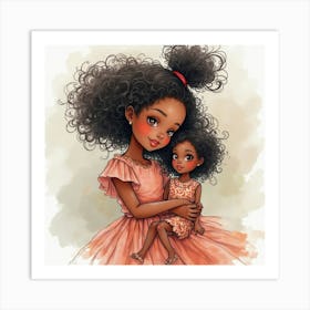 African American Girl And Baby Doll Poster