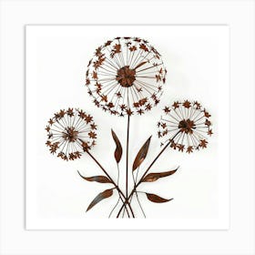 Rust Colored Metal Wall Art With Three Floral Clusters Art Print