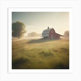 Red Barn In The Mist 2 Art Print