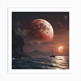 Moon Over The Ocean Art Print