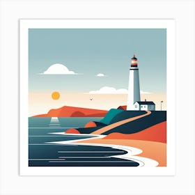 Lighthouse At Sunset Art Print