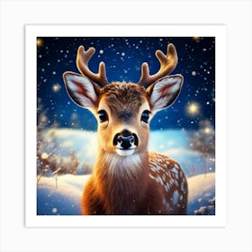 Firefly Adorable Baby Reindeer In A Starry Winter Meadow 41388 (2) Art Print