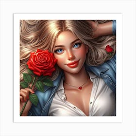 Beautiful Girl With Roses 4 Art Print