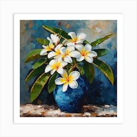 Frangipanis In A Blue Vase Art Print