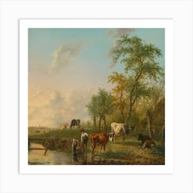 Cows By A River Art Print