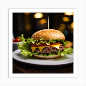 Hamburger On A Plate 2 Art Print