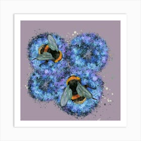 Bees On Purple Flowers Art Print