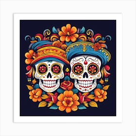 Skulls Flowers Dia De Los Muertos 77 Art Print