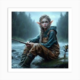 Elf Girl Fishing Art Print