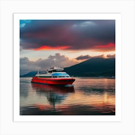 Ferry At Sunset 2 Art Print